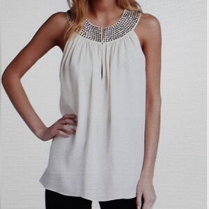 $345 Robert Rodriguez Ivory Silk Crepe Top Gunmetal Studded  size 0